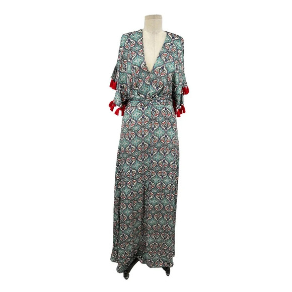 Anthropologie Sachin & Babi Maxi Dress Tassel Abstract Print Blue Red Size 8 - Picture 2 of 16